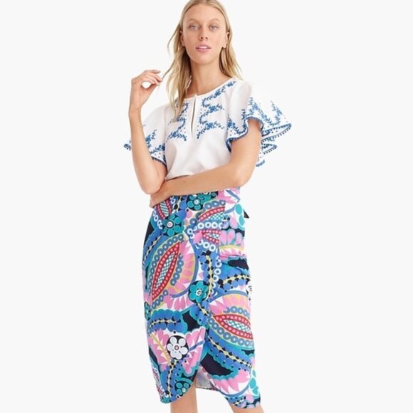 NWT J.Crew Tie-back Tulip Skirt in Ratti® Kaleidoscope Floral Size 6 - Picture 2 of 9
